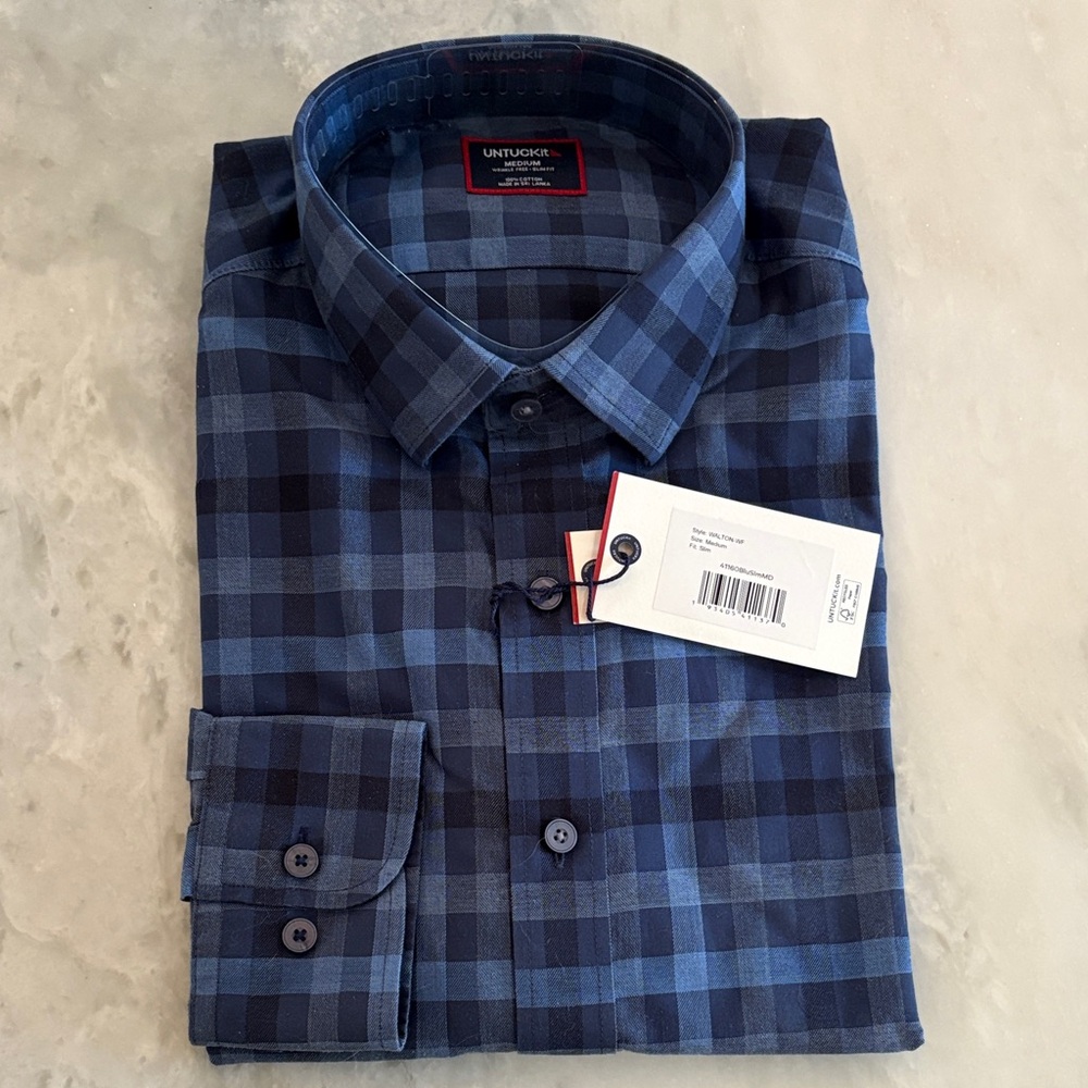 UNTUCKit Men's Navy Plaid Button Down Shirt